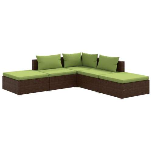 vidaXL 5 részes barna polyrattan kerti ülőgarnitúra párnákkal, kerti bútor, terasz bútor, rattan bútor, kerti ülőgarnitúra, ülőgarnitúra - Kerti ülőgarnitúra