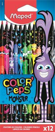 MAPED Set de creioane colorate, triunghiular, MAPED "Color`Peps Monster", 12 culori diferite