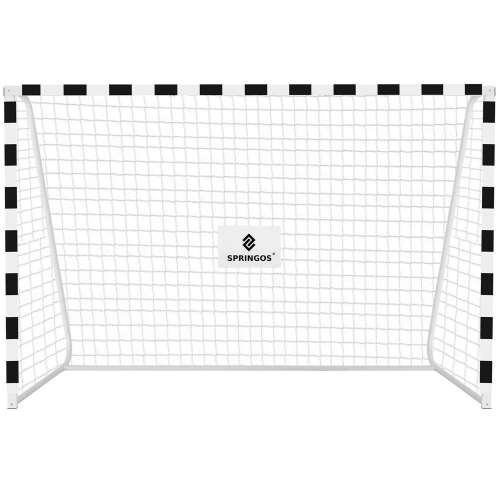Poartă de fotbal pliabilă Springos de 300x200 cm, cadru alb cu bordură în carouri alb-negru