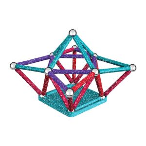 Jucărie magnetică de construcție Geomag Glitter, tije colorate și sfere de oțel formând o formă geometrică - Geomag