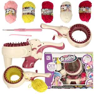 Knitting machine with yarn, crochet hook and needle, DIY braiding machine set - Creative Toy