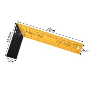 Yellow steel try square with ruler, 25cm, hardened steel, angle finder, right angle tool - Tool