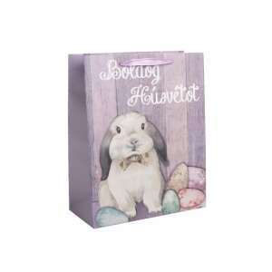 Pungă cadou violetă cu design cu iepuraș și ouă de Paște, perfectă pentru cadourile de Paște - Ambalaje cadouri