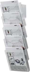 Helit A4 brochure holder with wall mount, 5 compartments, clear grey - Helit