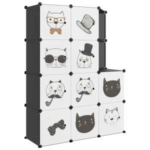 vidaXL black polypropylene storage cube for kids with 10 cubes, featuring cute cat designs - Toy Storage Shelves & Organizer