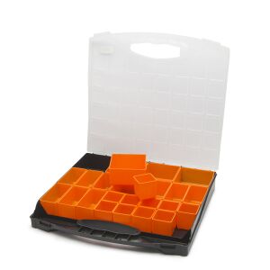 Open Praktikus 24-Compartment Storage Box with Removable Dividers - Handy Tool & Part Organizer