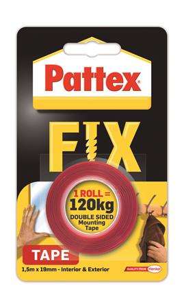 Pattex Fix 120kg doppelseitiges Montageband, 1.5m x 19mm, rot, innen und außen