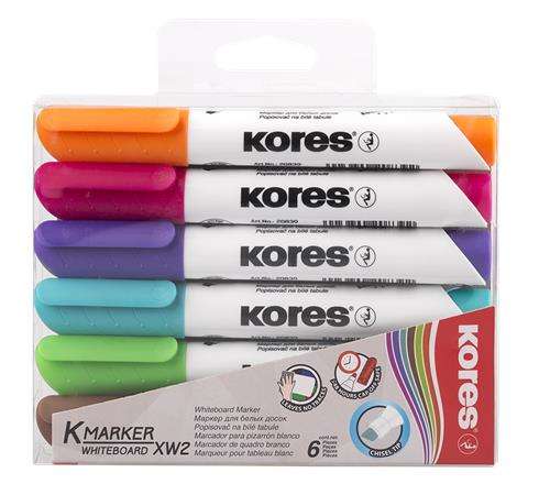 KORES Board- und Flipchartmarker-Set, 1-3 mm, geschnitten, KORES "K-Marker", 6 verschiedene Farben