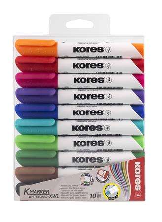 KORES Whiteboard- und Flipchartmarker-Set, 1-3 mm, konisch, KORES "K-Marker", 10 verschiedene Farben