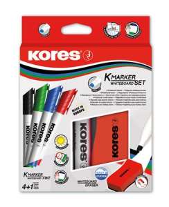 KORES Set de markere pentru tablă și flipchart cu radieră magnetică, 3-5 mm, tăiate, KORES, 4 culori diferite 31571691 Markere whiteboard