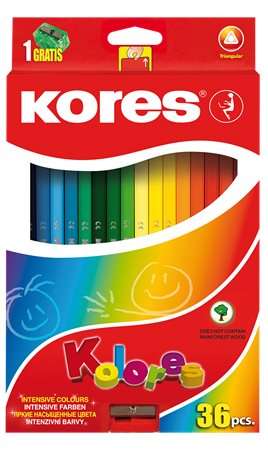 Kores Triangular Colored Pencils, 36 Colors, with Sharpener