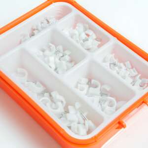 Cable clips set, 125 pieces, 5-10 mm, white, with nails, in orange box - Drill and Screwdriver Accessory