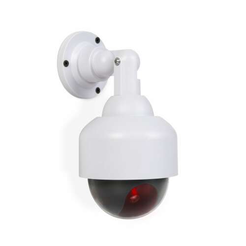 White dummy security camera with red LED light, dome design