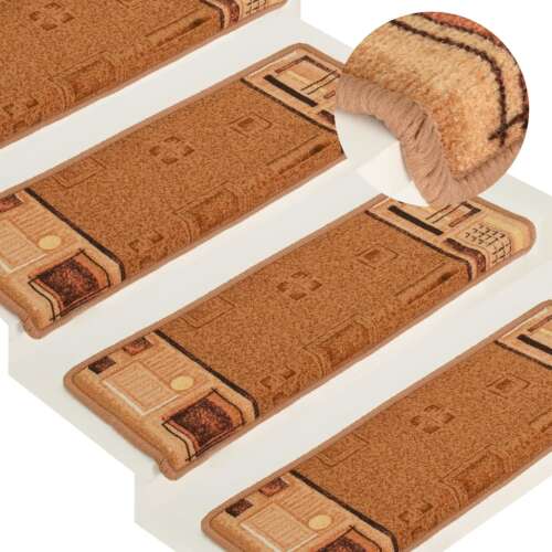 5 db bézs öntapadó lépcsőszőnyeg szett, vidaXL, csúszásmentes, szőnyeg, lépcső, otthoni dekoráció