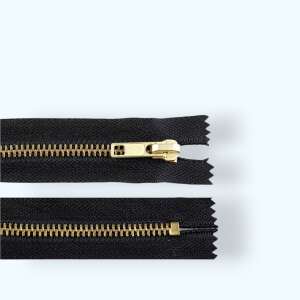 Black zipper with brass slider, 10 cm long - Art & Craft