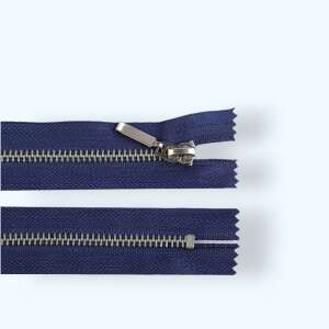 Dark blue metal zipper, 16 cm long, with brass slider - Zipper