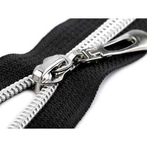 Black zipper with silver teeth, 80 cm long, removable, self-locking slider - Art & Craft