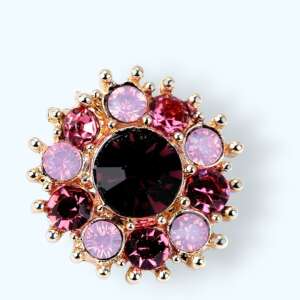 Rose gold flower brooch with pink and purple rhinestones - Brooch
