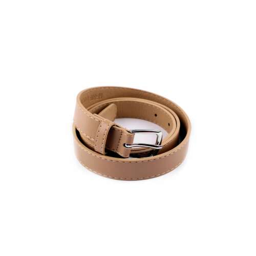 Bézs női öv ezüst csattal, 2,3 cm széles, 110 cm hosszú