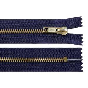 18 cm long, navy blue zipper with brass slider - Art & Craft