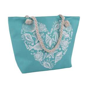 Türkizkék strandtáska kagyló mintával és kötél fogantyúkkal - Öltözködés kiegészítő