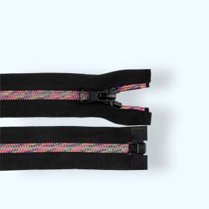 50 cm Rainbow Zipper, Black Tape, Separable, Metal Slider - Zipper