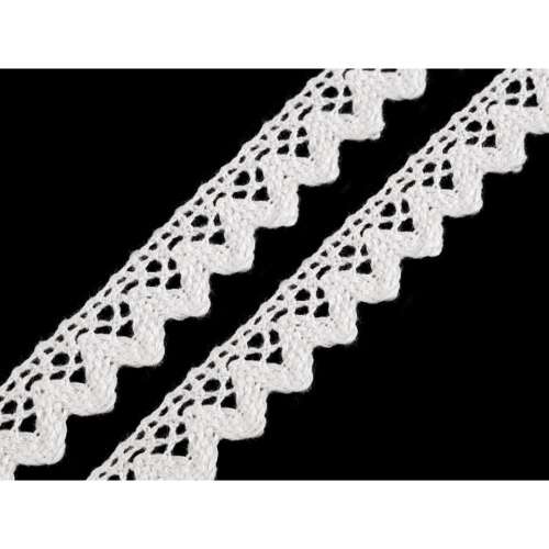 Fehér pamut csipke szegély, 15 mm széles, 3 m hosszú