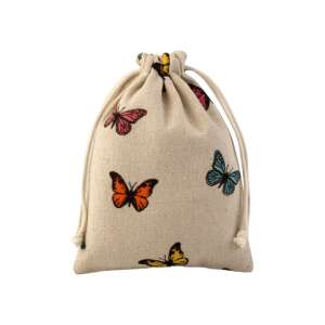 Butterfly print drawstring gift bag, 13x18 cm, made of cotton and linen, perfect for small gifts, packaging, or storing herbs - Art & Craft