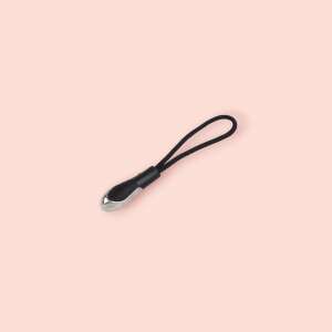 Black zipper pull with silver metal tip, 65mm long, Kyrra brand - Zipper