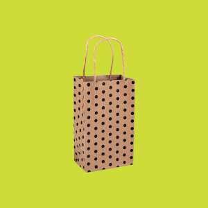 Polka dot paper gift bag, brown with black dots, 13 x 21.5 x 7.5 cm - Art & Craft