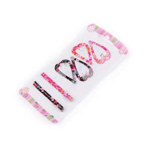 8 piece hair clip set with floral pattern, 37 mm, pink and black - Hair Clip, Headband