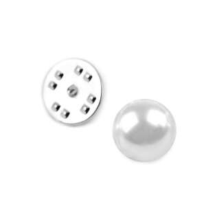 White pearl brooch with silver pin, back and front view - Brooch