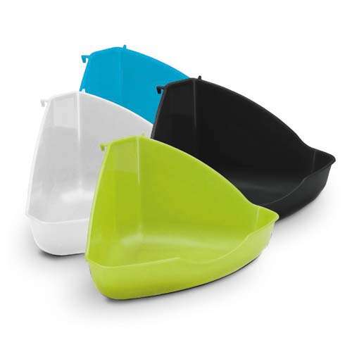 Sarok macska alomtálca, 15cm széles, zöld, fehér, fekete, kék, EBI