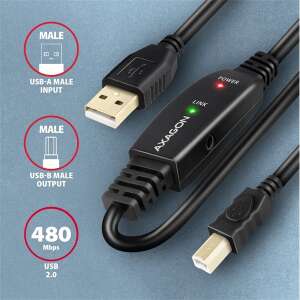 Axagon ADR-215B 15m kabel USB 2.0 A męski - USB B męski aktywny repeater - AXAGON
