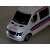 Front view of the white remote control ambulance toy car with headlights on