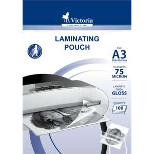 Victoria lamináló tasakok, A3 méret, 75 mikron, fényes kivitel, 100 darabos csomag - Lamináló fólia