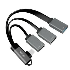 Logilink UA0361 USB-C to 2x USB 2.0 and 1x USB 3.0 hub, angled view - Logilink USB Hub