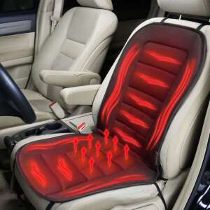 Heated car seat cushion with red heating elements, installed in a car seat - Car electronic
