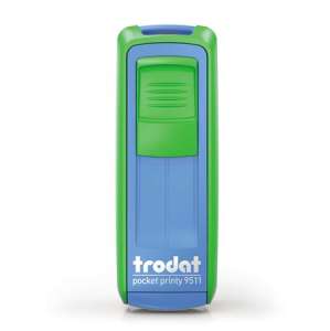 TRODAT Pocket Printy 9511 self-inking stamp, green and blue, black ink pad - Trodat