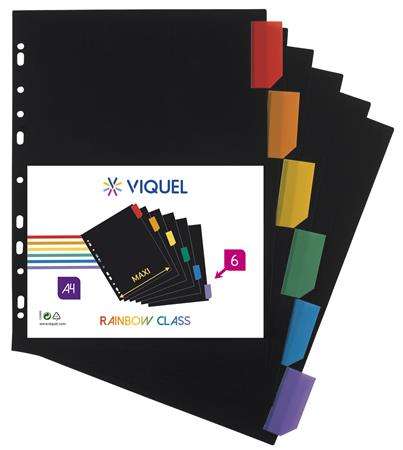 VIQUEL Registru, plastic, A4 Maxi, 6 buc, VIQUEL Rainbow Class, negru