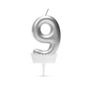 Silver number 9 birthday candle - Birthday Candle & Cake Topper