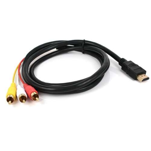 HDMI/3RCA átalakító kábel, 1.5 méter, HDMI-ről 3RCA Video Audio AV-re továbbítja a jelet, fekete színű