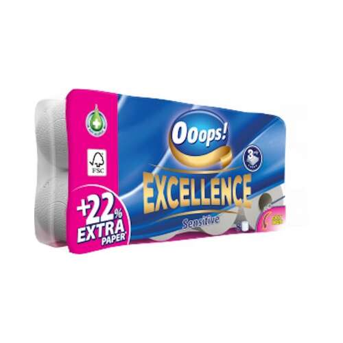 Ooops! Excellence Sensitive Toilet Paper, 8 rolls, 3 ply, 150 sheets per roll