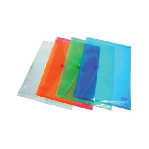 Donau A5 transparent plastic document folder with button closure, pack of 5