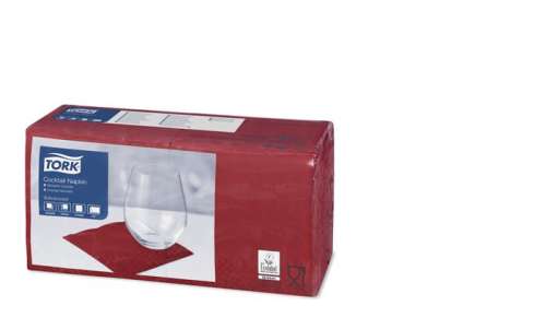 TORK Cocktail Servietten, Burgunder, 2-lagig, 1/4 gefaltet, 200 Stück pro Packung, 12 Packungen pro Karton