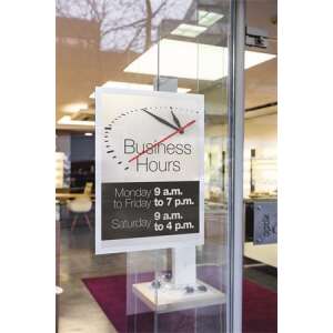 Ramka elektrostatyczna Durable A3 wyświetlająca godziny otwarcia na szklanych drzwiach - Naścienny system tablic wyświetlających