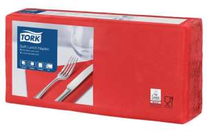 TORK Szalvéta, 1/4 hajtogatott, 3 rétegű, 32,5x32,8 cm, Advanced, TORK "Soft Lunch", vörös 31573857 Szalvéta