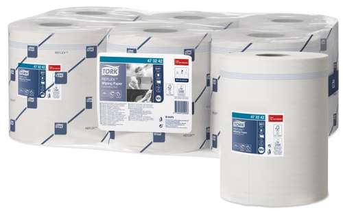 Tork Reflex white paper roll, 1-ply, 19.5 cm diameter, M4 system, 300 m long, 857 sheets, Advanced quality, for Centrefeed Reflex Roll System dispensers