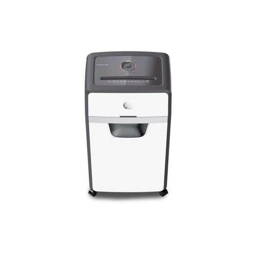 Distrugător de documente HP OneShred 16MC cu tăiere micro, gri deschis, vedere din față