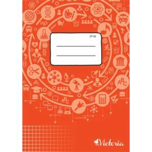 Victoria Circle A5 grid notebook, 32 pages, red cover with white icons - Back to School, School Supply